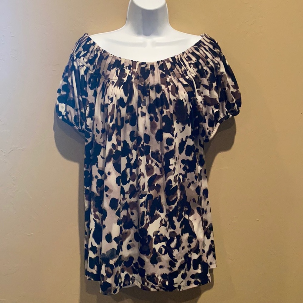 Black & Tan Flowy Animal Print Blouse in XL
